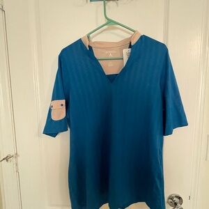 Blue Tunic golf Top with Neutral Trim